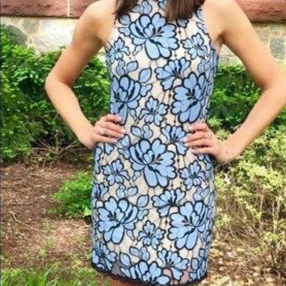 EUC. Worn once mini blue/black Anthropolgie dress